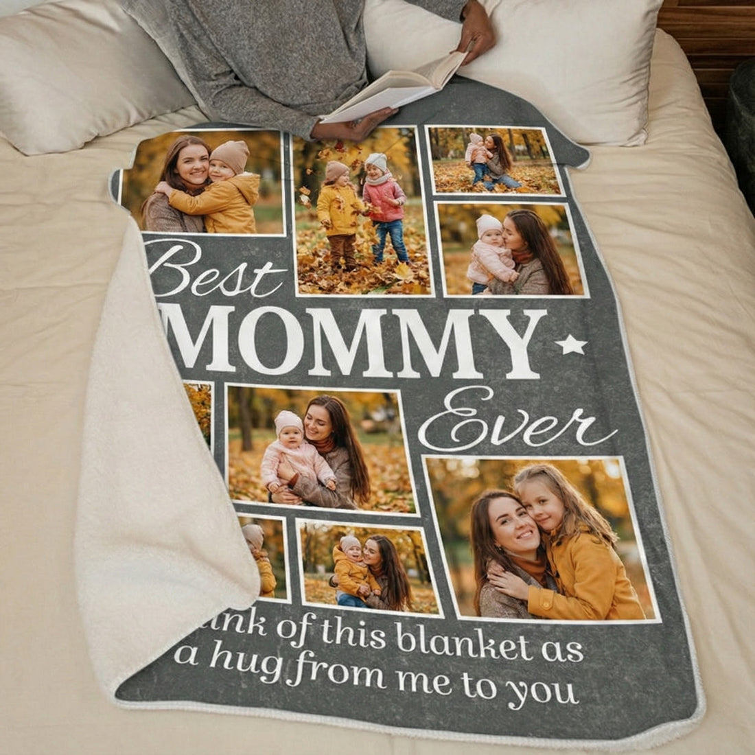 Personalized Custom Photo You Are My Greatest Mom Gift fleece blanket, spread across a bed