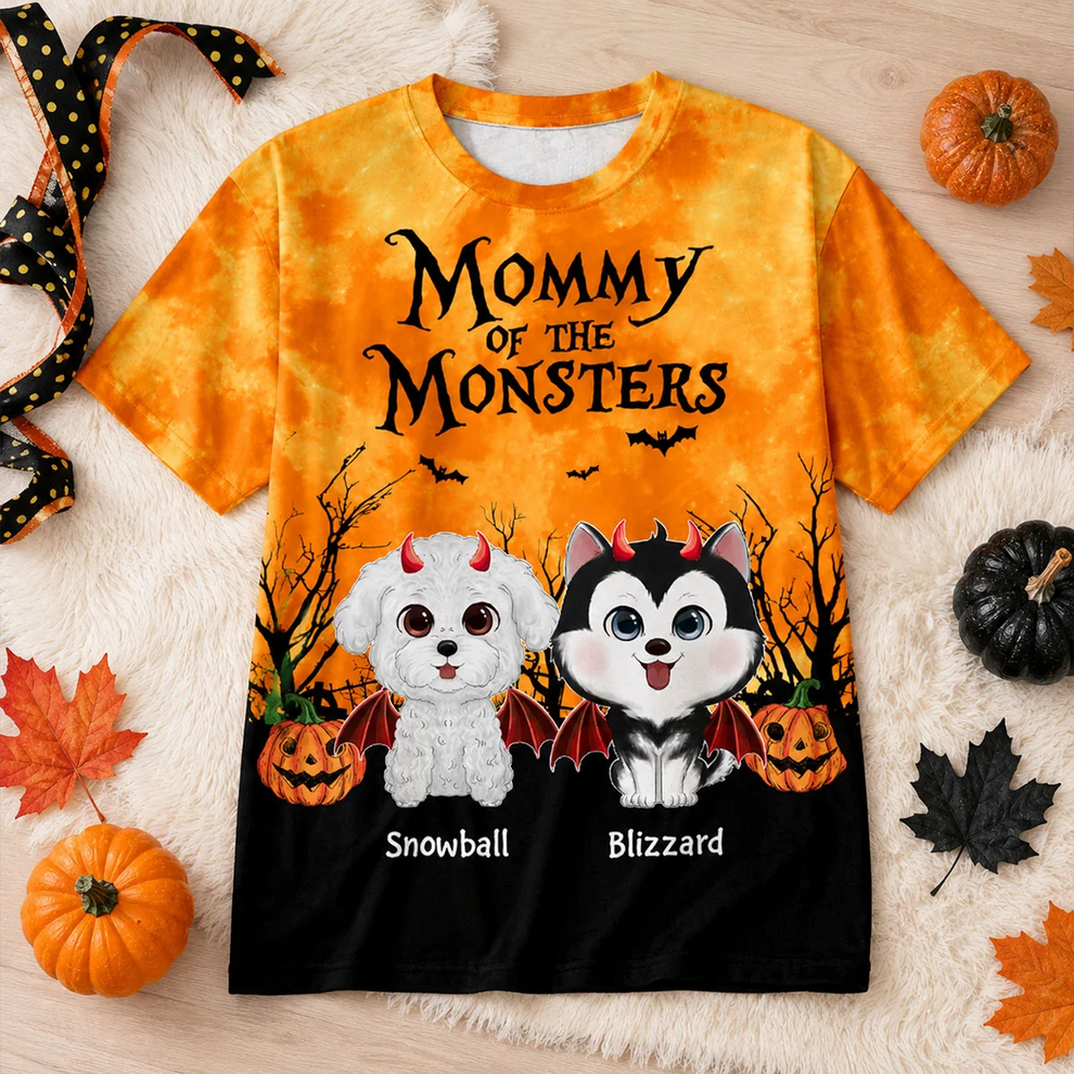 Halloween Theme Mommy Daddy Of The Monsters Dogs personalized all-over print t-shirt, main view