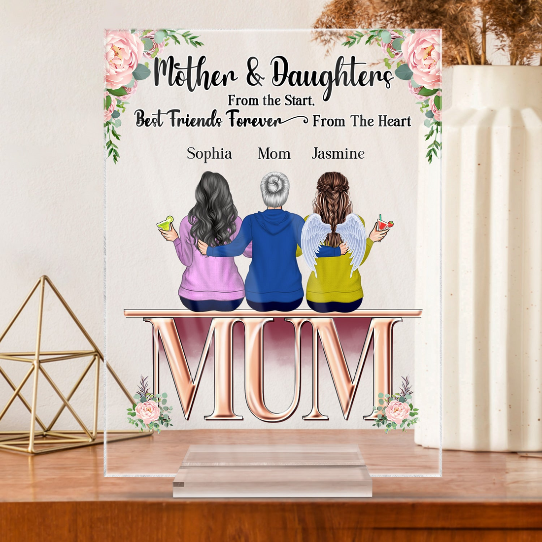 Personalized Mother And Daughter Best Friends Forever From The Heart acrylic plaque, alternate view 3