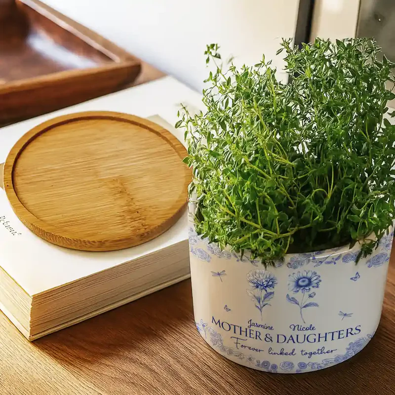 Mother & Daughters Forever Linked Together - Personalized Ceramic Plant Pot - Gift For Mom, Daughter