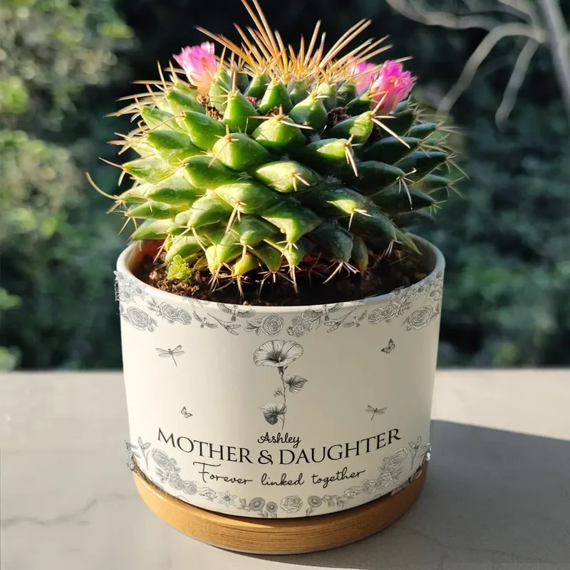 Mother & Daughters Forever Linked Together - Personalized Ceramic Plant Pot - Gift For Mom, Daughter