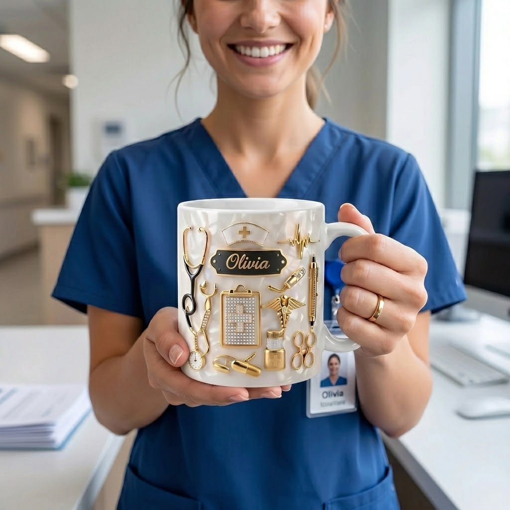 Custom Name Nurse 3D Effect - Personalized Custom Mug - Gift For Nurse, CNA, CMA, Healthcare Worker
