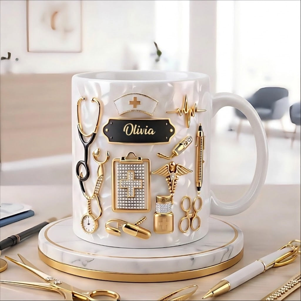 Custom Name Nurse 3D Effect - Personalized Custom Mug - Gift For Nurse, CNA, CMA, Healthcare Worker