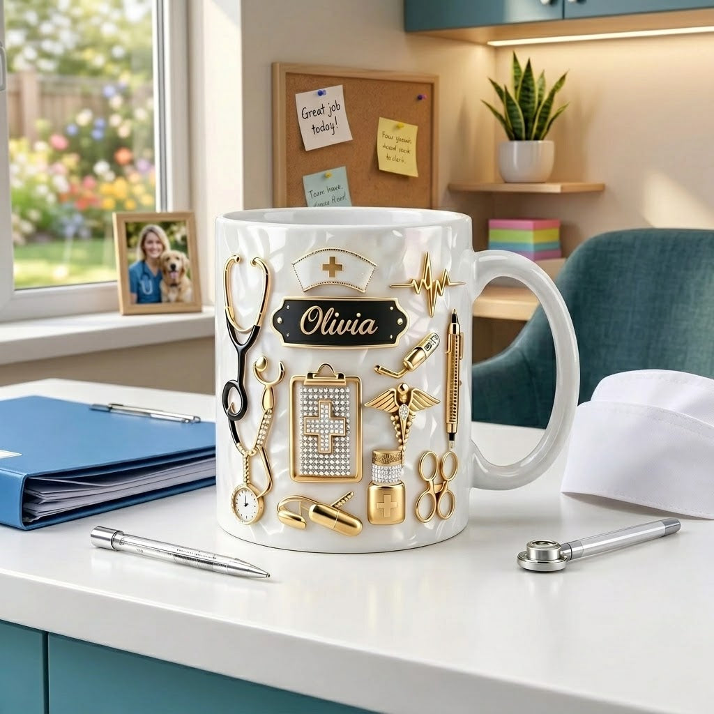 Custom Name Nurse 3D Effect - Personalized Custom Mug - Gift For Nurse, CNA, CMA, Healthcare Worker