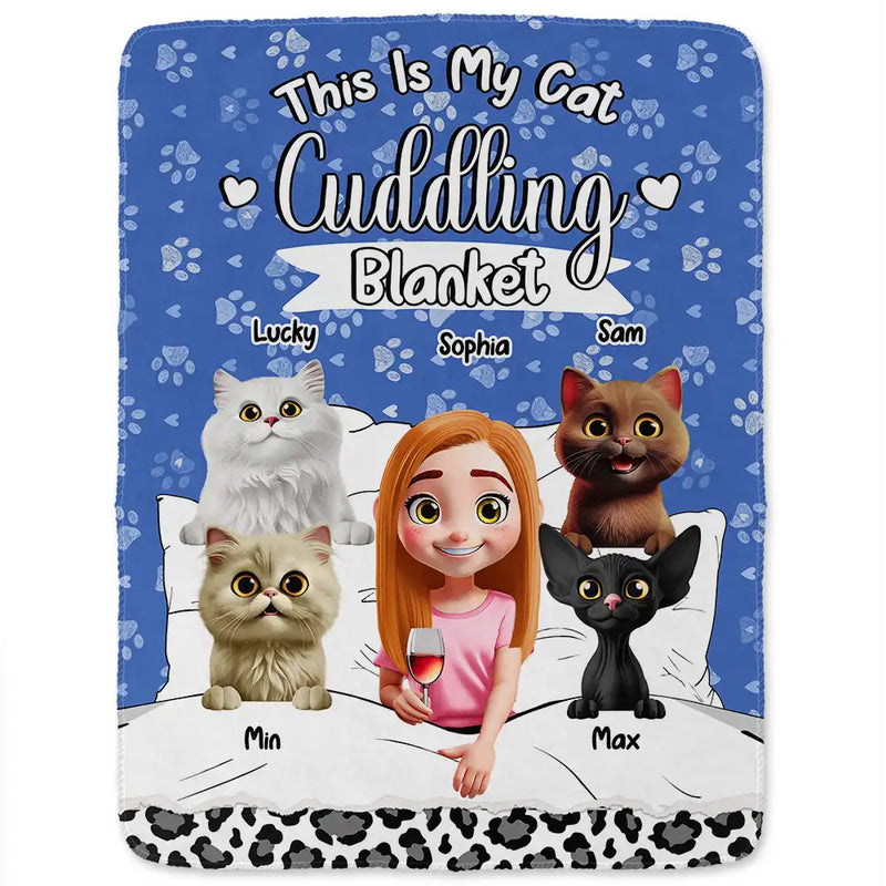 Personalized My Cat Cuddling Blanket fleece blanket, spread across a bed