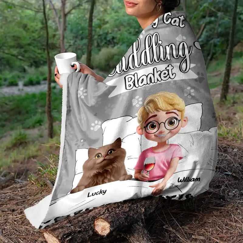 Personalized My Cat Cuddling Blanket fleece blanket, sherpa reverse side folded back