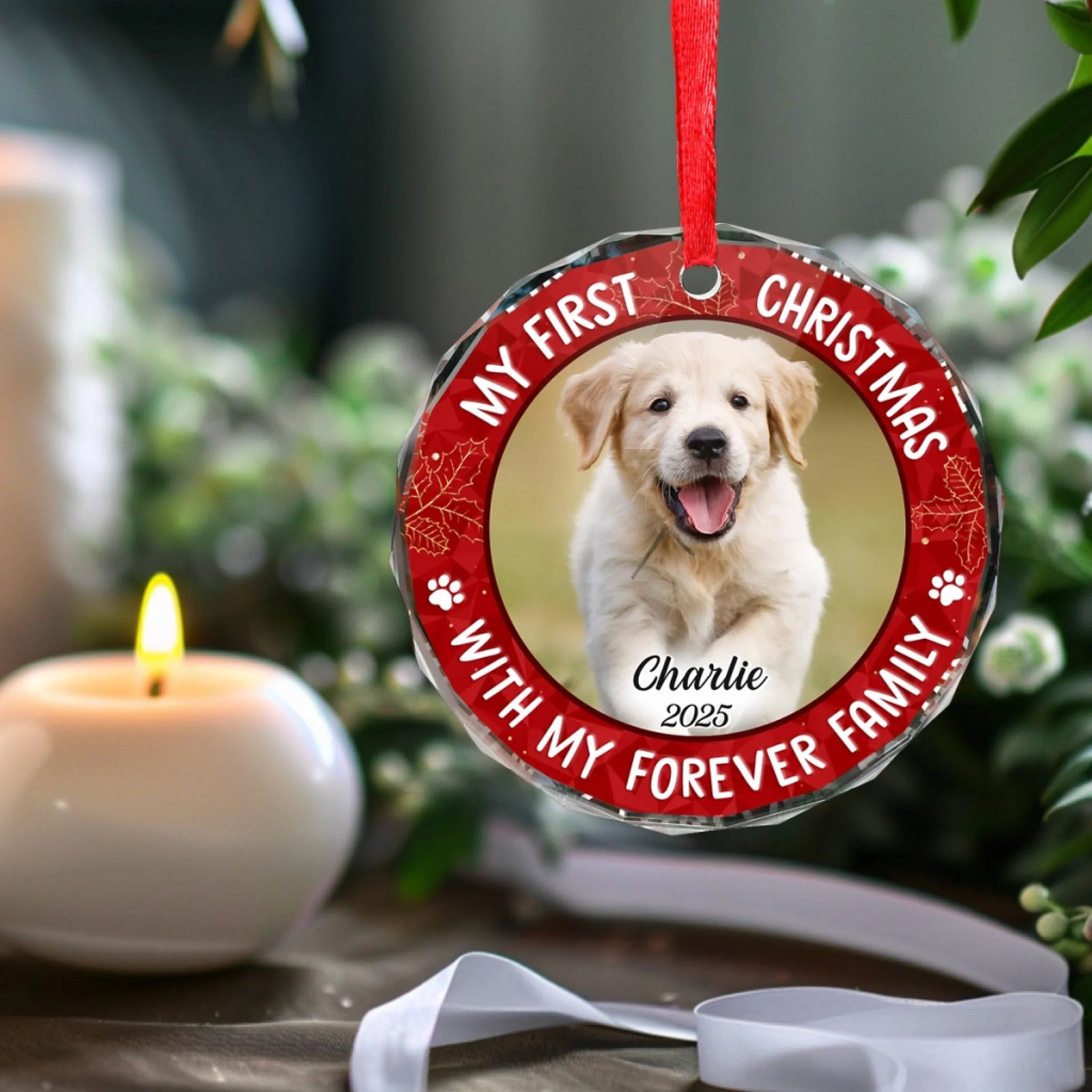 Custom Photo My Adorable Fur Baby Dog & Cat - Personalized Circle Glass Ornament - Christmas Gift For Dog Lovers, Cat Lovers, Pet Lovers