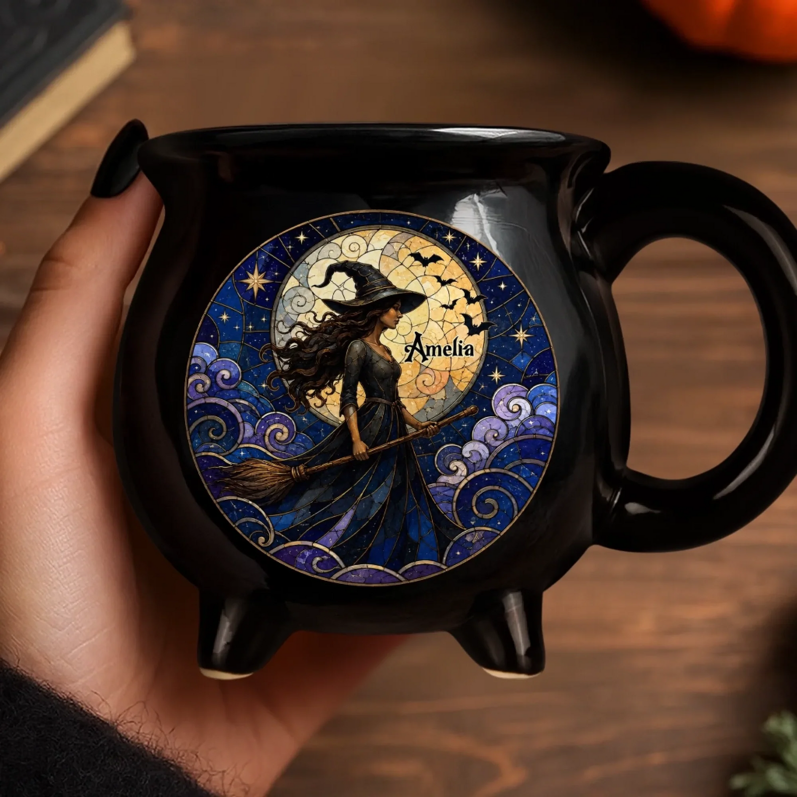 Custom Name Halloween Mystic Soul - Personalized Ceramic Cauldron Coffee Mug - Halloween Gifts For Besties, Sisters, BFF, Family, Yourself
