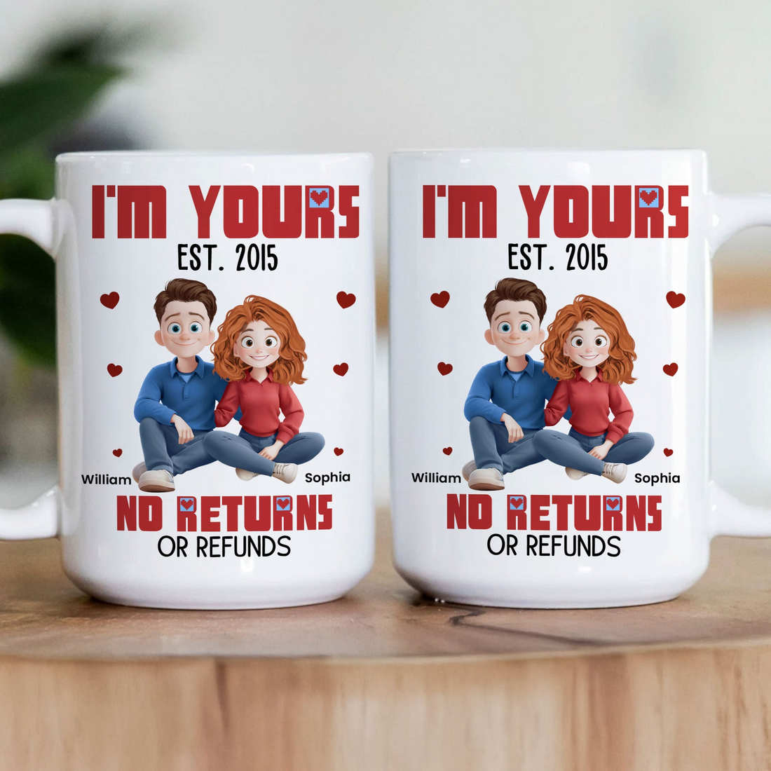 Cartoon Couple I'm Yours No Returns Or Refunds personalized mug, alternate view 3