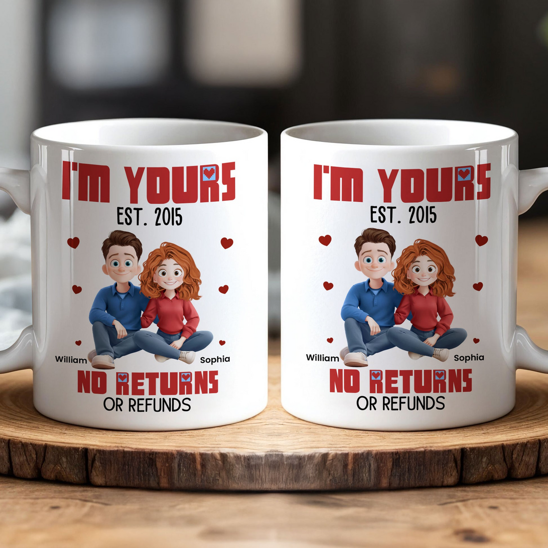 Cartoon Couple I'm Yours No Returns Or Refunds personalized mug, alternate view 2