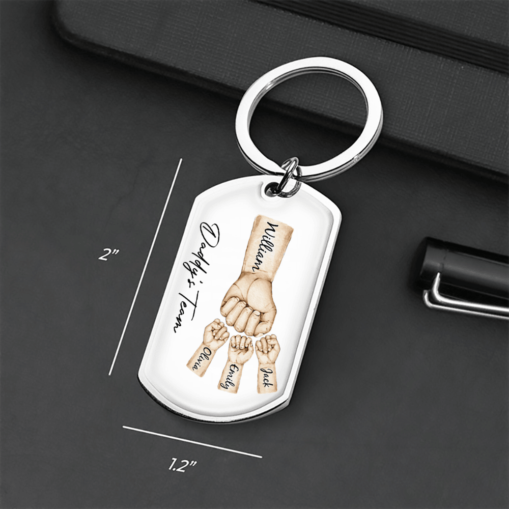 Daddy's Team Fist Bump personalized stainless steel keychain, alternate view 4