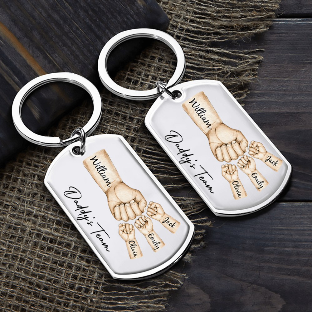 Daddy's Team Fist Bump personalized stainless steel keychain, alternate view 5