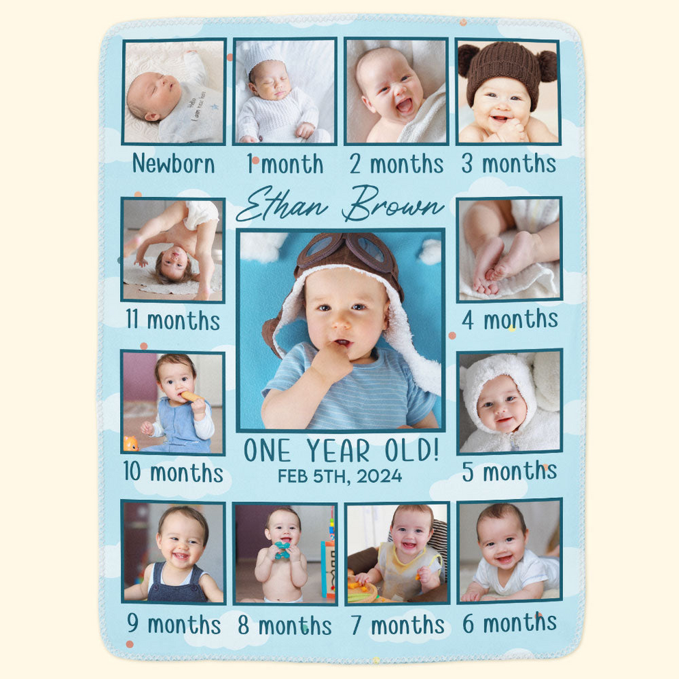 Custom Photo Newborn Kid Happy Month 1st Birthday fleece blanket, product with name options