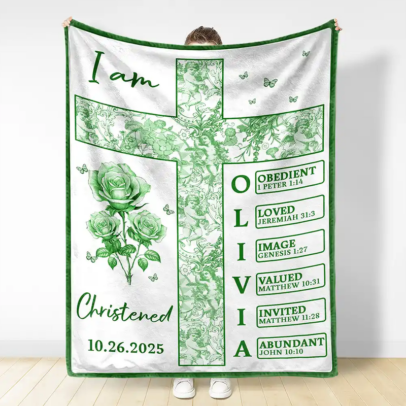 Newborn Baby Baptized Dedicated Christened First Communion - Personalized Custom Blanket - Gift for New Infant, Baby Girl, Boy, Granddaughter, Grandson