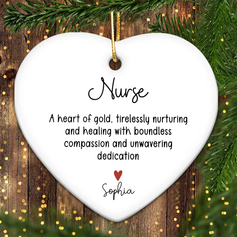Personalized A Heart Of Gold Nurse heart ceramic ornament, alternate view 2