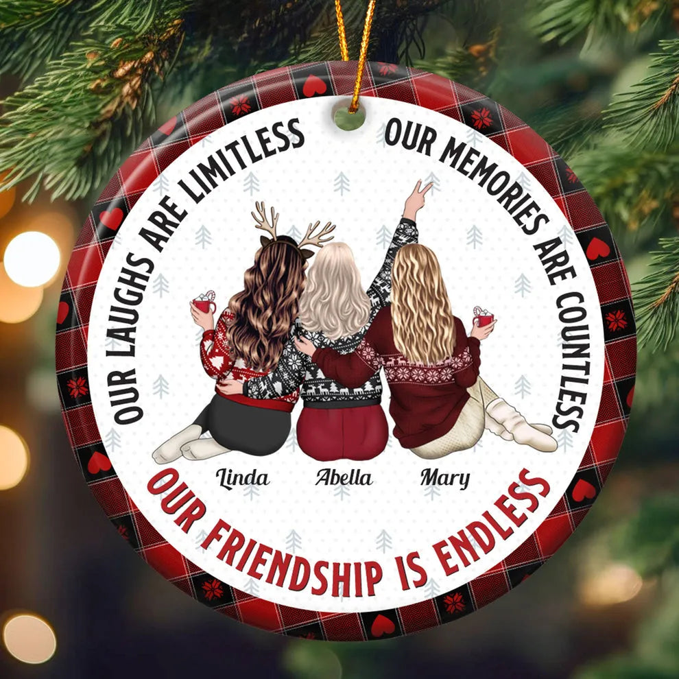 Our Friendship Is Endless - Personalized Circle Ceramic Ornament - Christmas Gift For Her, Besties, Friends, Sister, Soul Sisters
