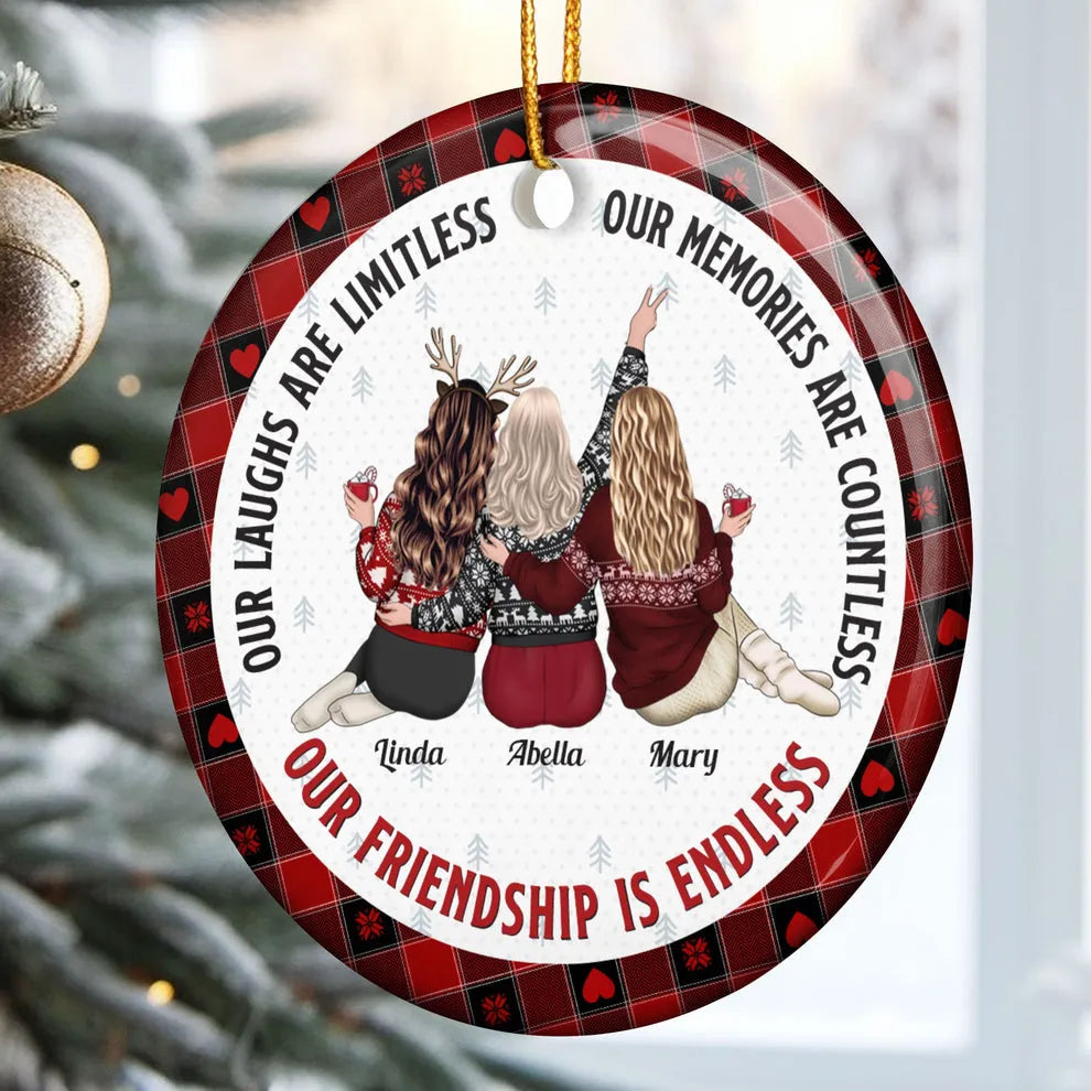 Personalized Our Friendship Is Endless circle ceramic ornament, alternate view 3