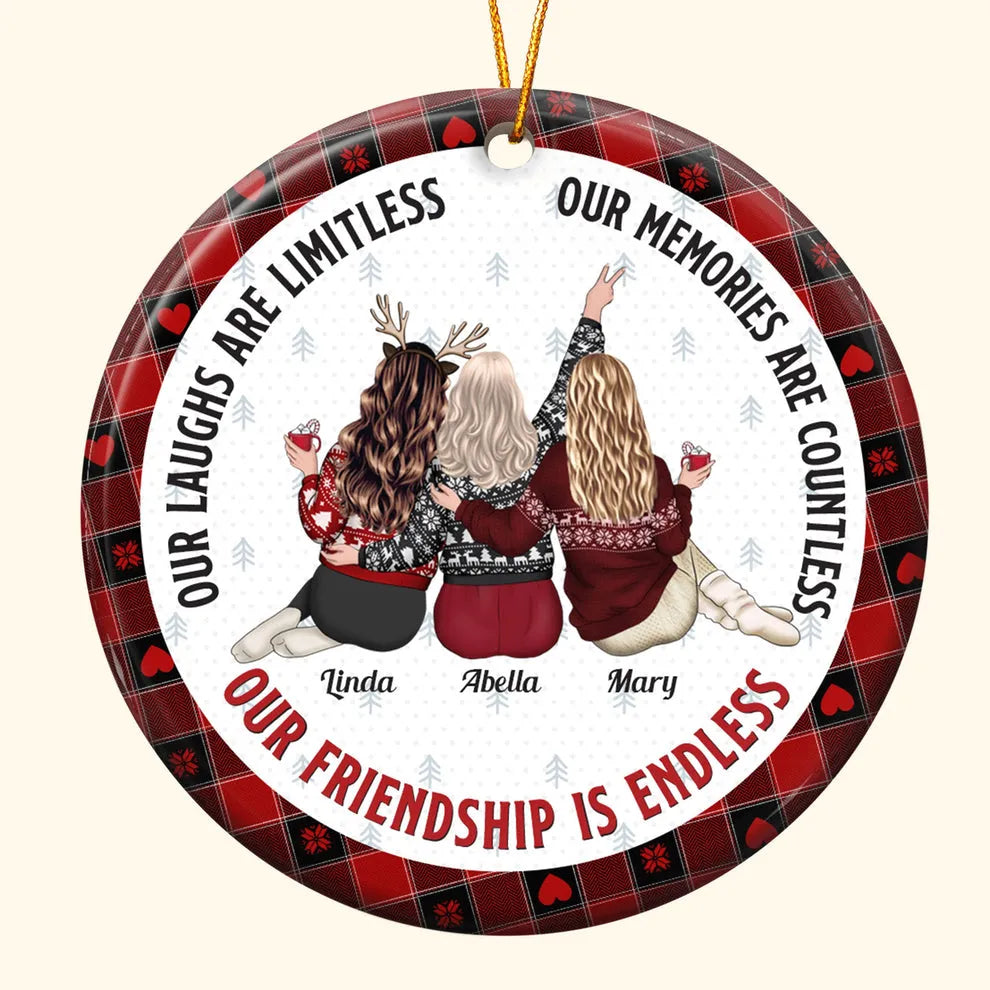 Personalized Our Friendship Is Endless circle ceramic ornament, alternate view 4