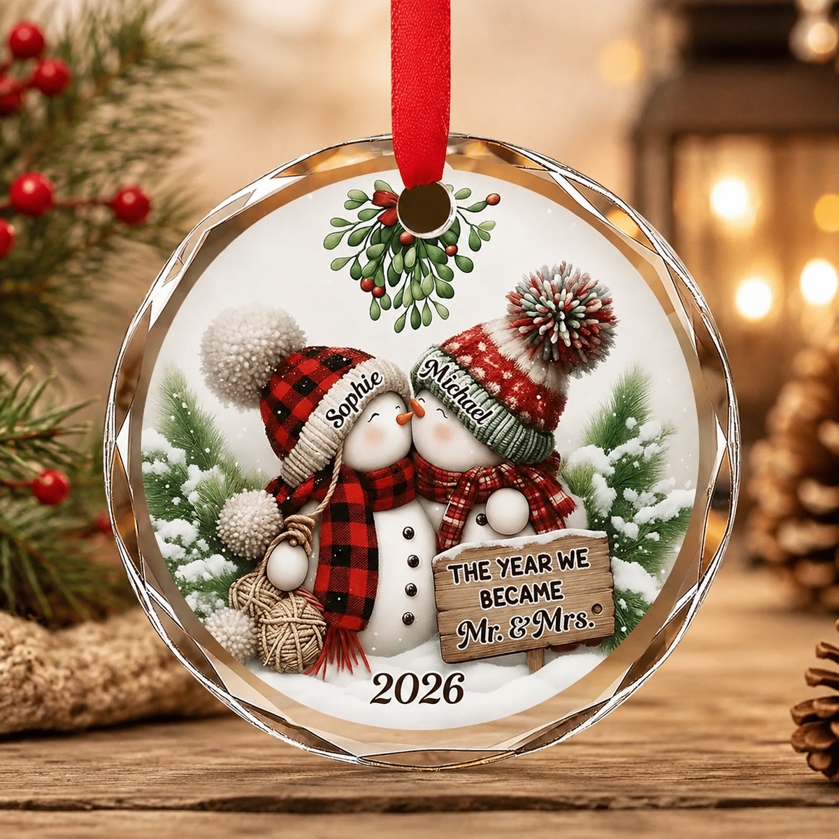 Our 1st Married Christmas Mr Mrs - Personalized Circle Glass Ornament - Christmas Gift For Her/Him, Husband/Wife, Couples, Newlywed Wedding Gift