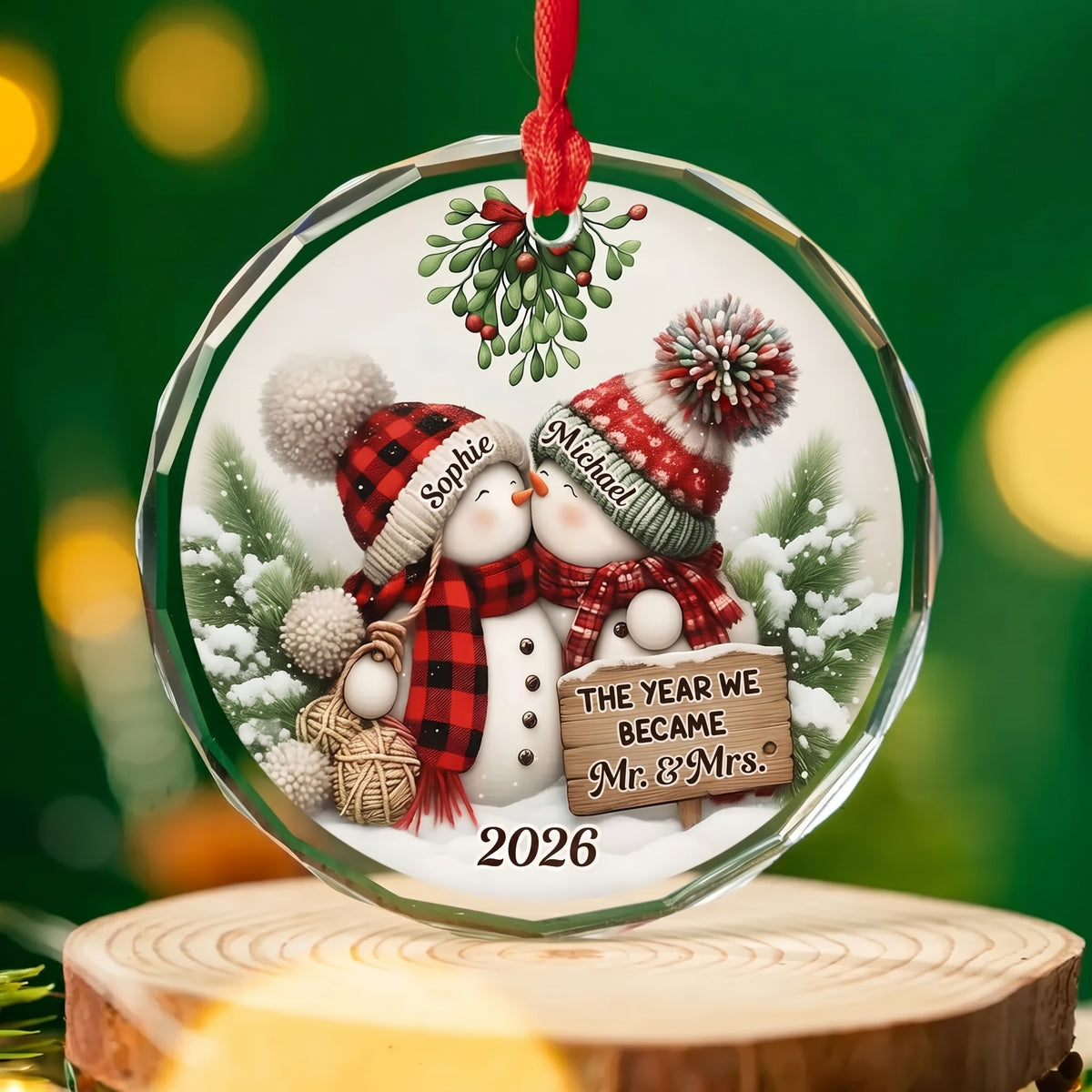 Our 1st Married Christmas Mr Mrs - Personalized Circle Glass Ornament - Christmas Gift For Her/Him, Husband/Wife, Couples, Newlywed Wedding Gift