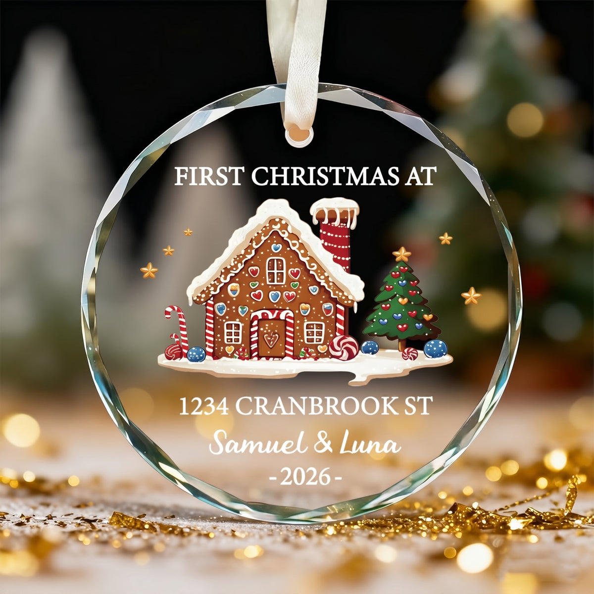 Our First Christmas At New Home - Personalized Circle Glass Ornament - Christmas Gift For Husband/Wife, Couples, Newlywed Wedding Gift