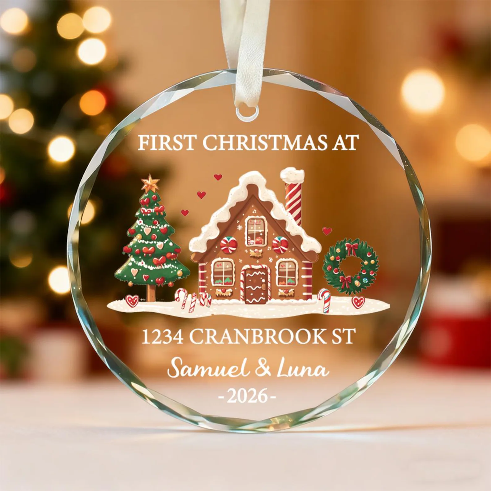 Our First Christmas At New Home - Personalized Circle Glass Ornament - Christmas Gift For Husband/Wife, Couples, Newlywed Wedding Gift