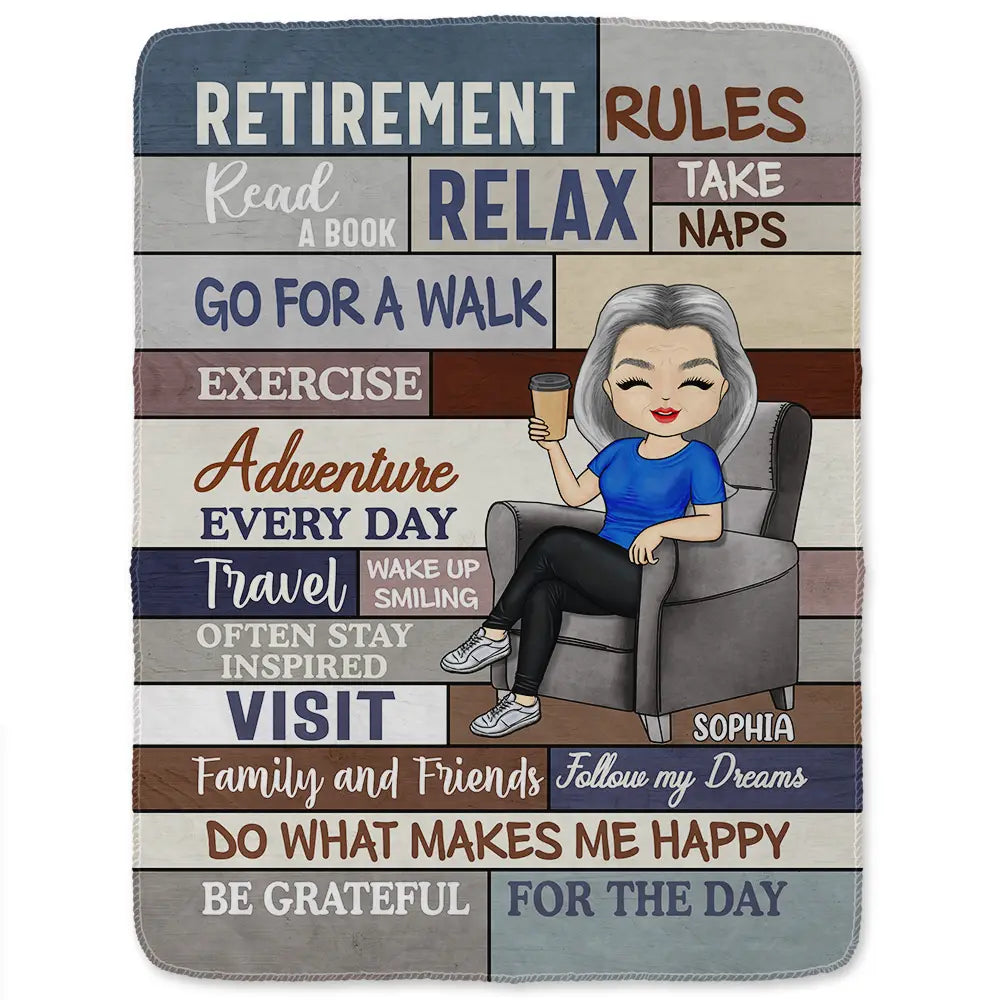 Personalized Retirement Rules fleece blanket, soft fleece fabric close-up