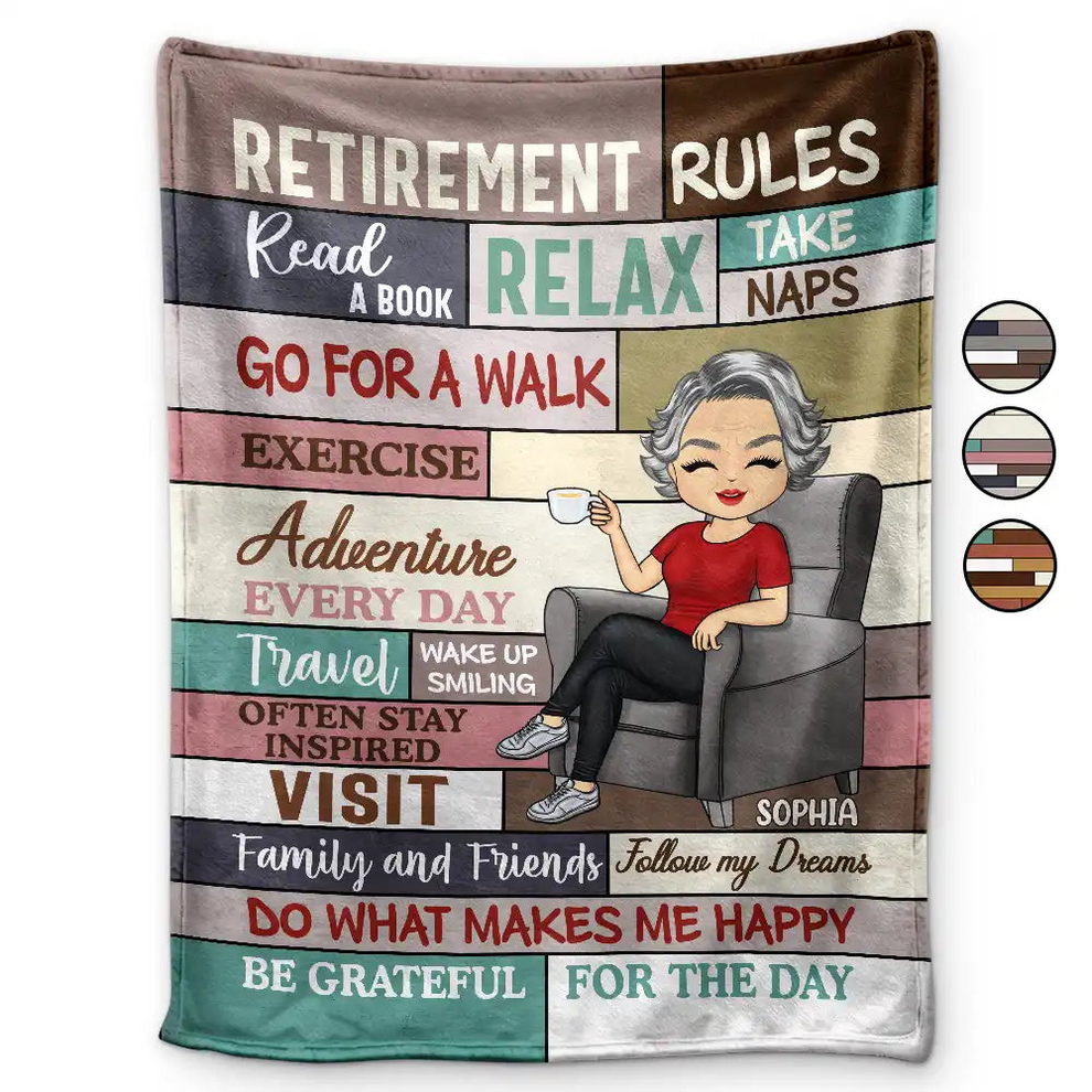 Personalized Retirement Rules fleece blanket, product with name options