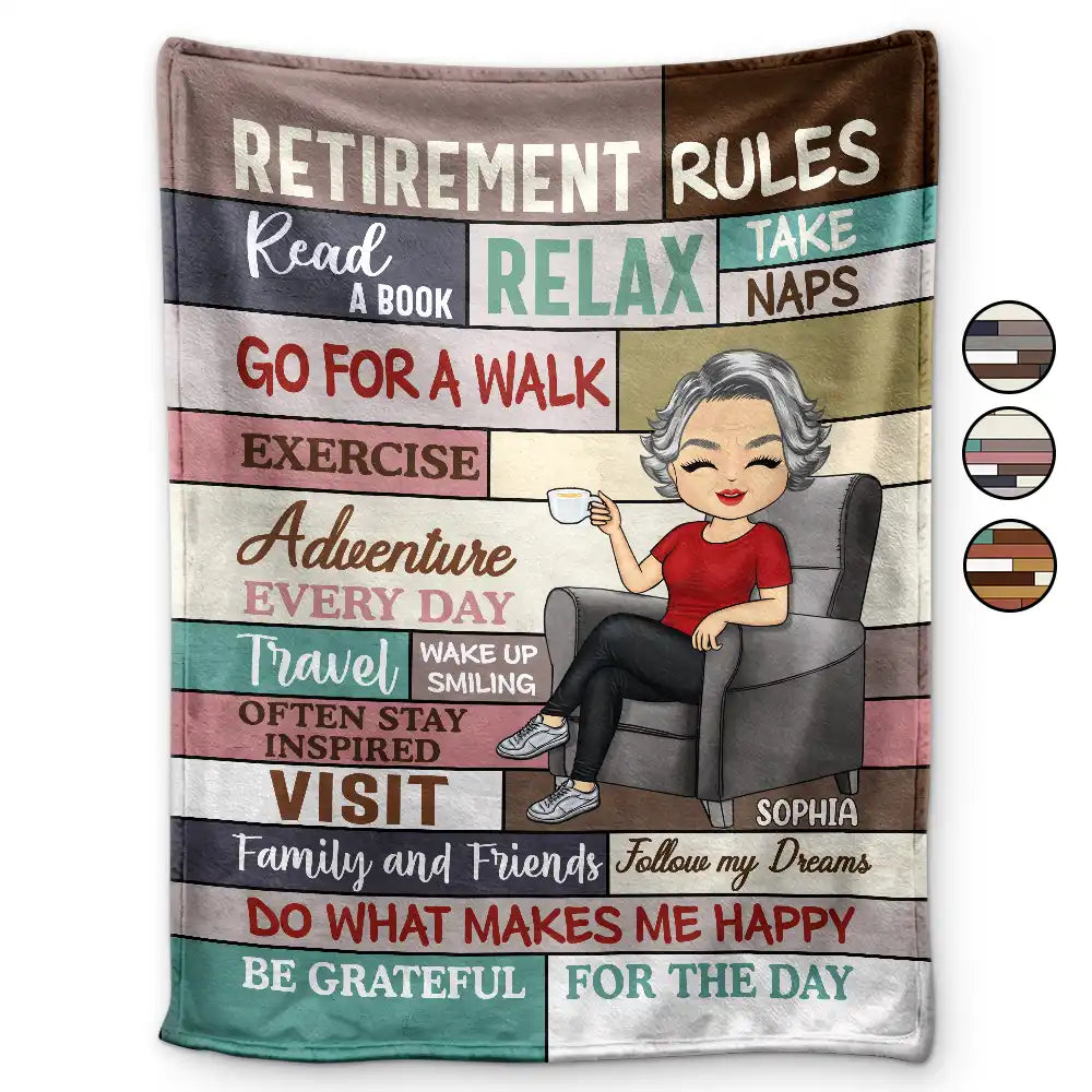 Retirement Rules - Personalized Custom Blanket - Retirement Gift For Colleagues, Mom, Dad, Grandparent