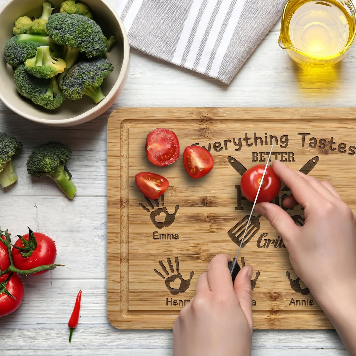 Everything Tastes Better Off Papa - Personalized Engraved Wooden Cutting Board - Father's Day Gift for Dad, Daddy, Papa, Grandpa