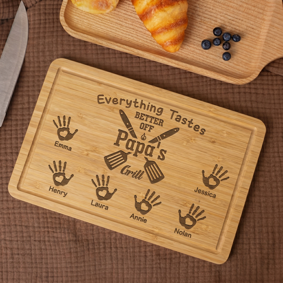 Everything Tastes Better Off Papa - Personalized Engraved Wooden Cutting Board - Father's Day Gift for Dad, Daddy, Papa, Grandpa