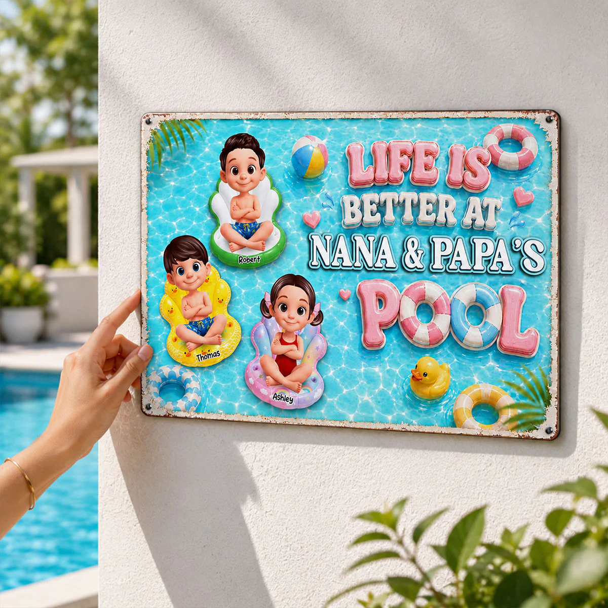 Life Is Better At Pool Grandparents - Personalized Metal Sign - Gift For Dad, Mom, Grandpa, Grandma