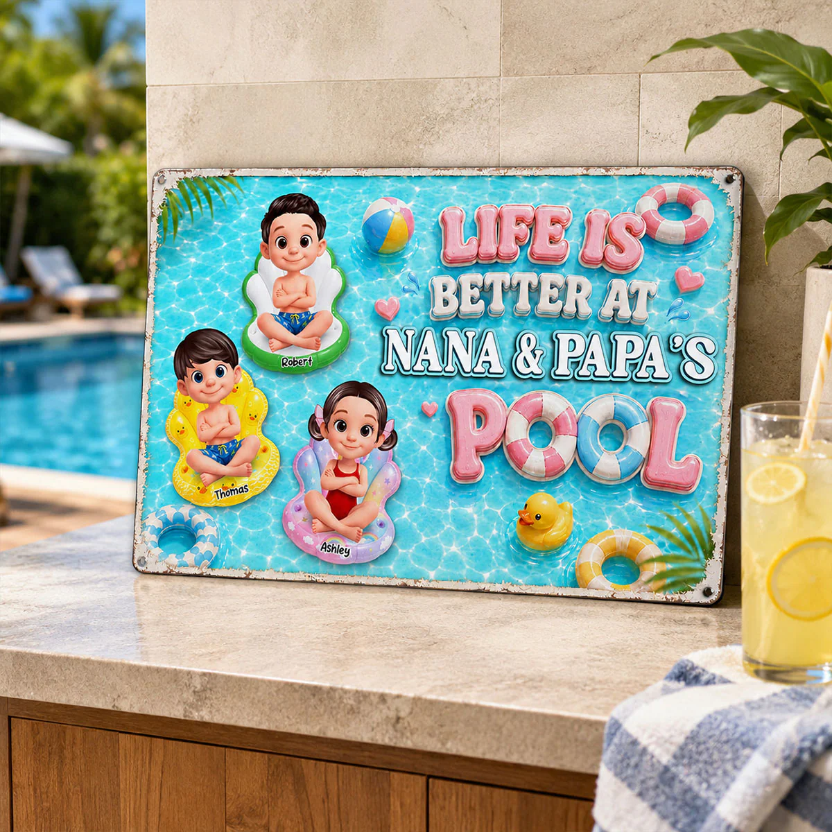 Life Is Better At Pool Grandparents - Personalized Metal Sign - Gift For Dad, Mom, Grandpa, Grandma