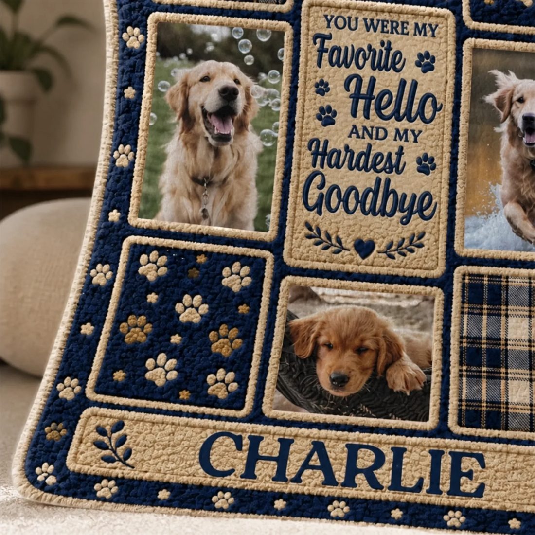 Custom Photo Paw Prints On My Heart - Personalized Custom Blanket - Pet Memorial Sympathy Gifts For Dogs, Cats
