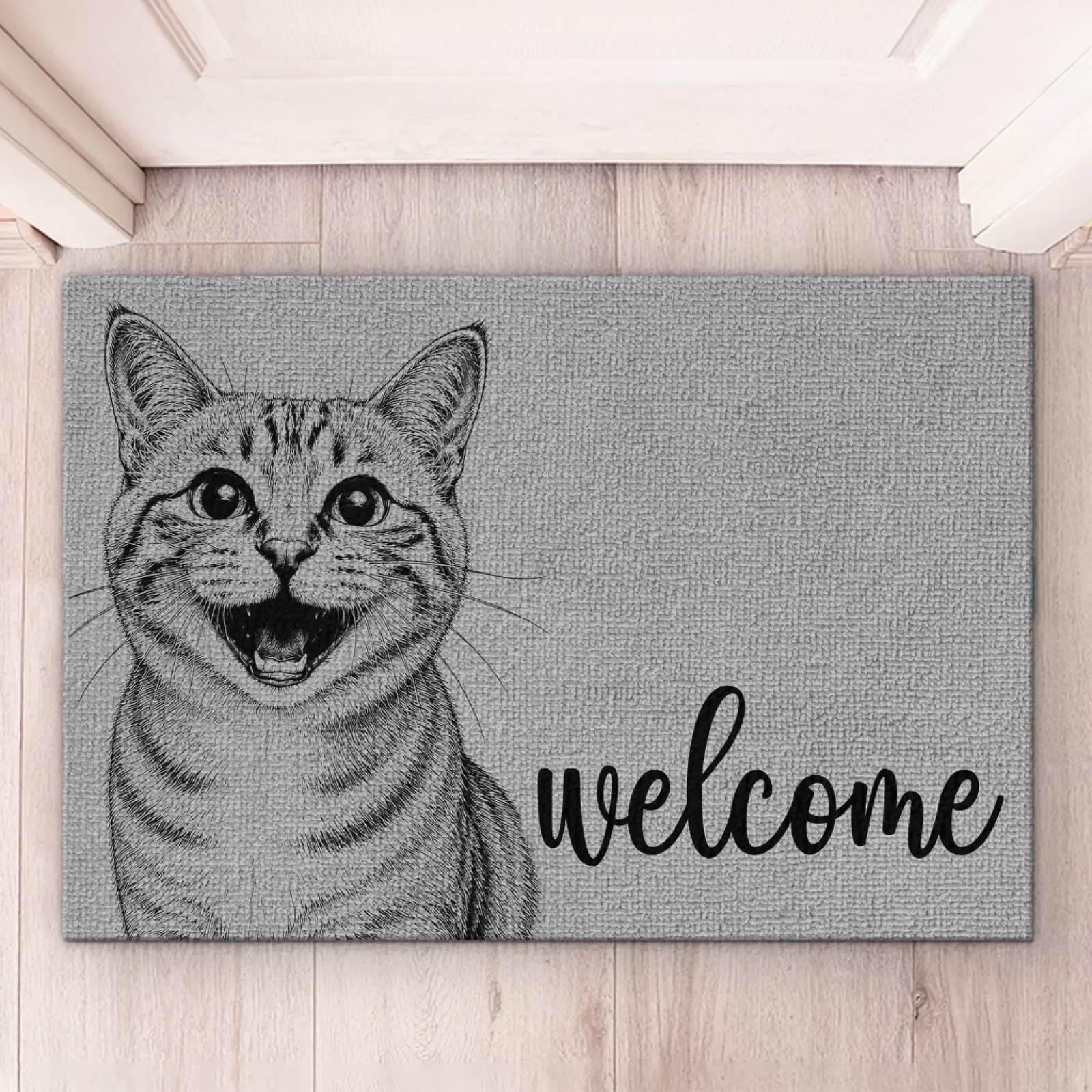 Custom Photo Pencil Sketch Welcome Dog Cat - Personalized Doormat - Personalized Gift for Dog Lovers, Cat Lovers, Pet Lovers