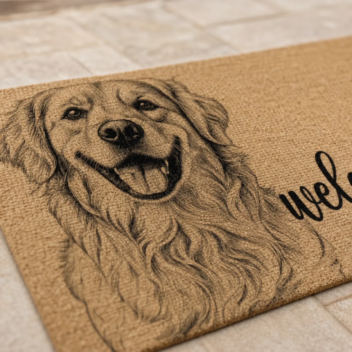 Custom Photo Pencil Sketch Welcome Dog Cat - Personalized Doormat - Personalized Gift for Dog Lovers, Cat Lovers, Pet Lovers