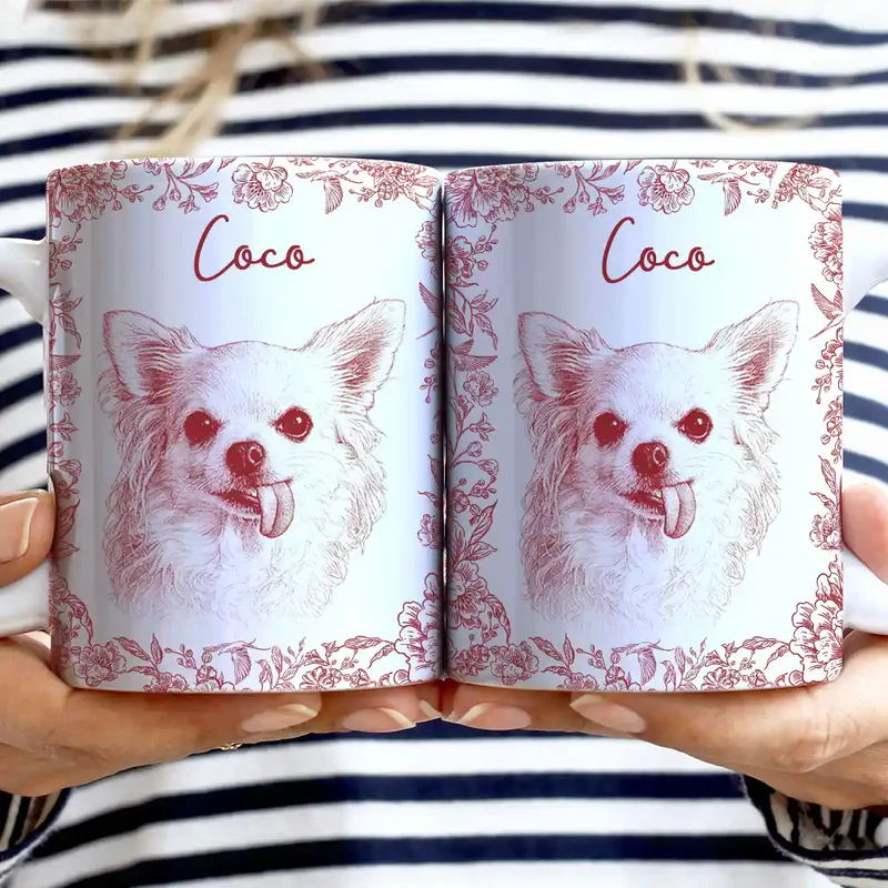 Custom Photo Pencil Sketch Dog Cat Portrait - Personalized Custom Mug - Gift for Dog/Cat Lovers, Dog/Cat Mom, Pet Lovers