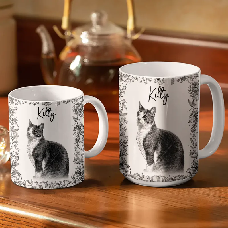 Custom Photo Pencil Sketch Dog Cat Portrait - Personalized Custom Mug - Gift for Dog/Cat Lovers, Dog/Cat Mom, Pet Lovers