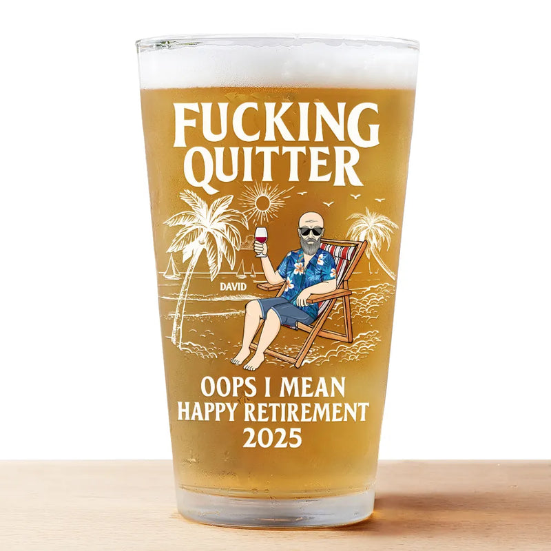 Personalized Oops I Mean Happy Retirement beer glass, main view