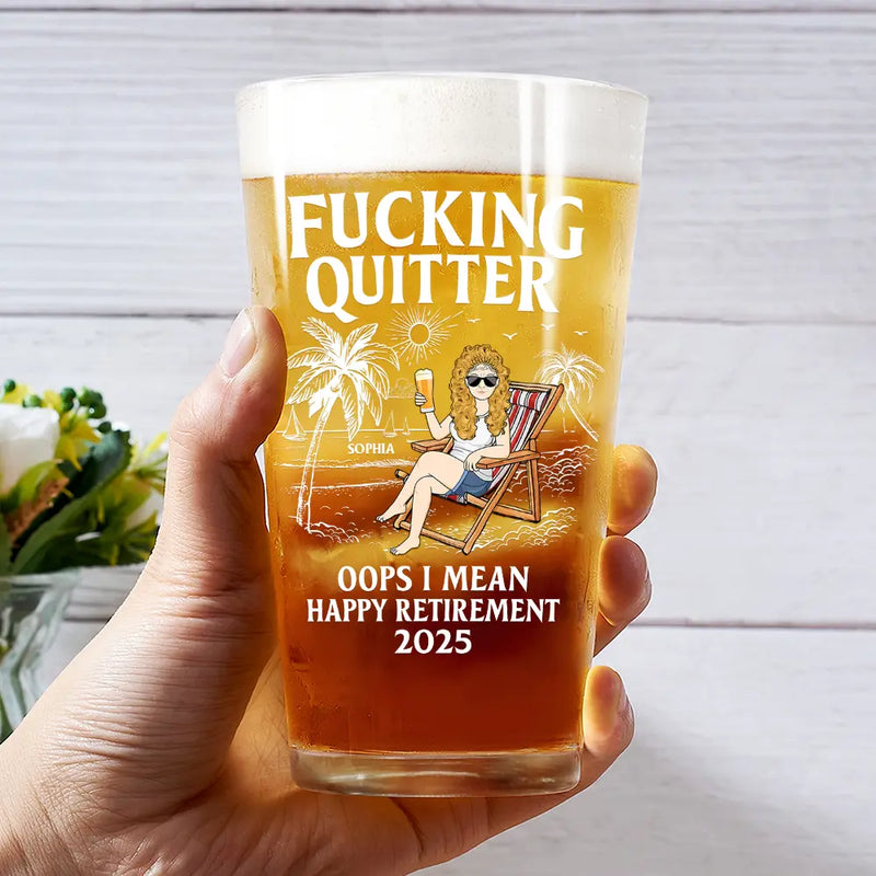 Personalized Oops I Mean Happy Retirement beer glass, alternate view 3