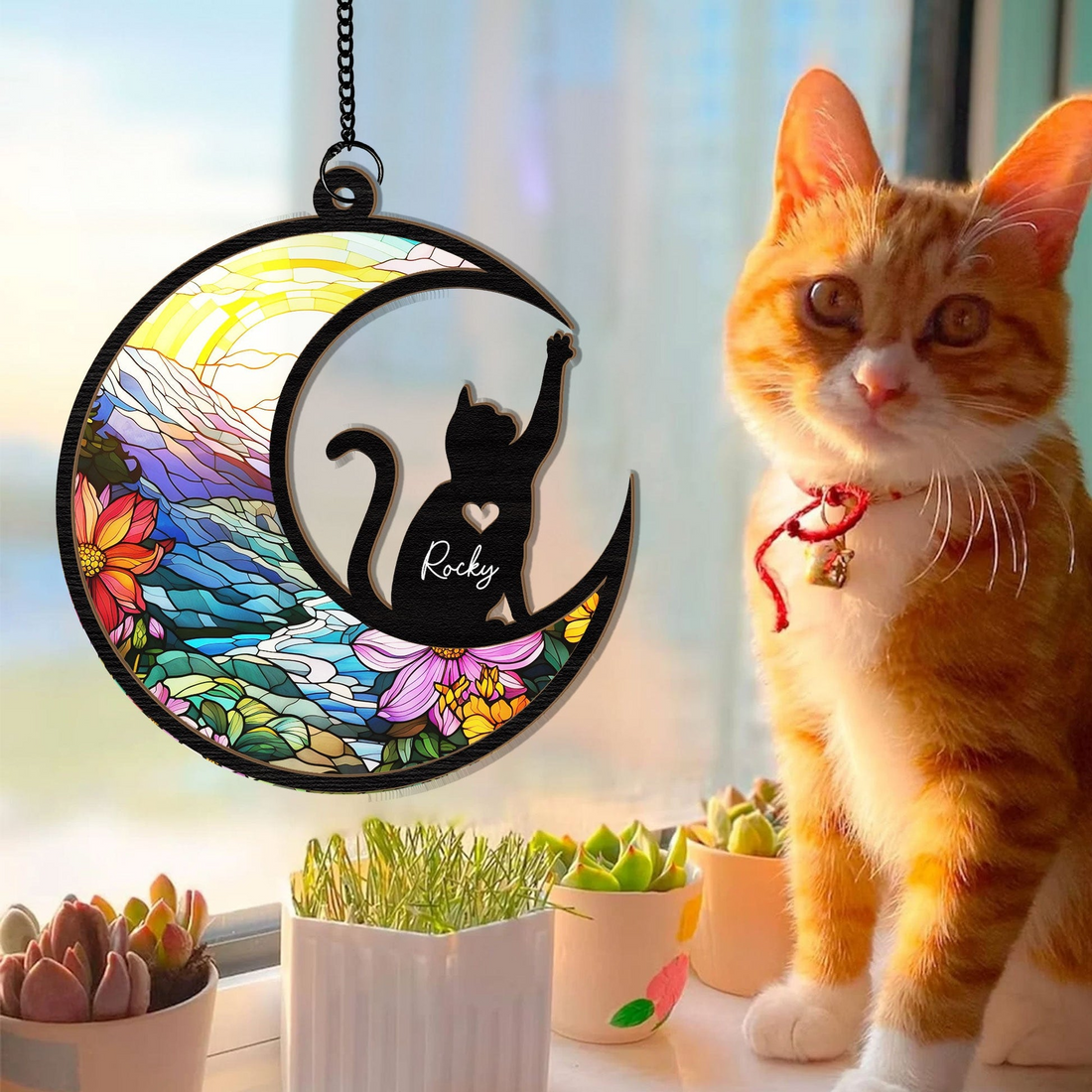 Pet Loss Dog/Cat - Personalized Window Hanging Suncatcher Ornament - Memorial Gift, Remembrance, Bereavement for Dog/Cat Owner