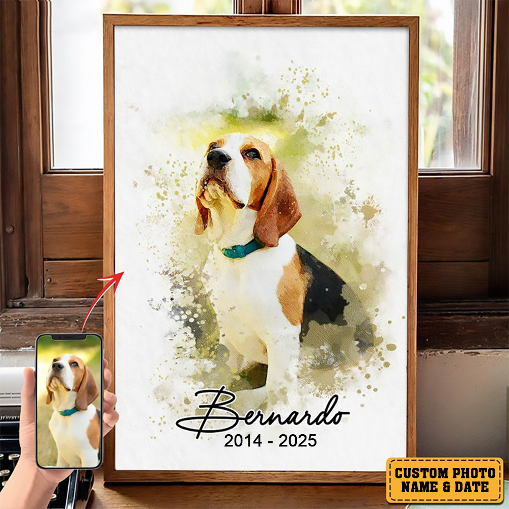 Custom Photo Watercolor Pet Portrait - Personalized Poster/Canvas Prints - Gifts for Dog Mom, Dog Dad, Pet Memorial, Pet Loss, Sympathy