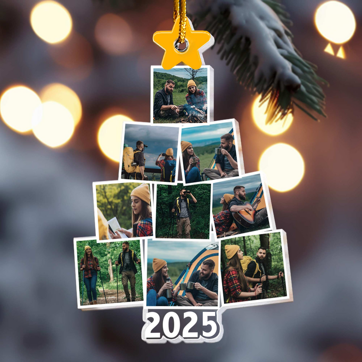Custom Photo Camping Christmas Tree - Personalized Custom Shaped Acrylic Ornament - Christmas Gift For Camping, Hiking Lover or Couple
