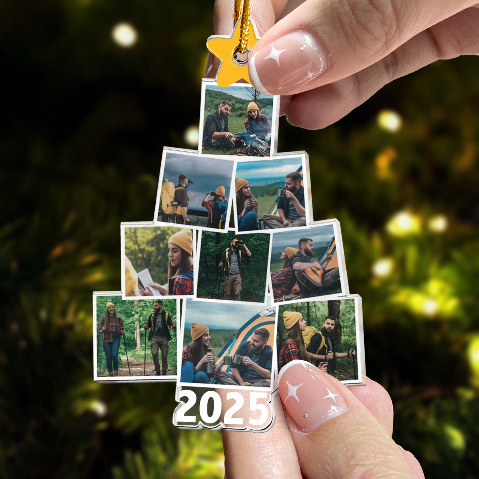 Custom Photo Camping Christmas Tree - Personalized Custom Shaped Acrylic Ornament - Christmas Gift For Camping, Hiking Lover or Couple