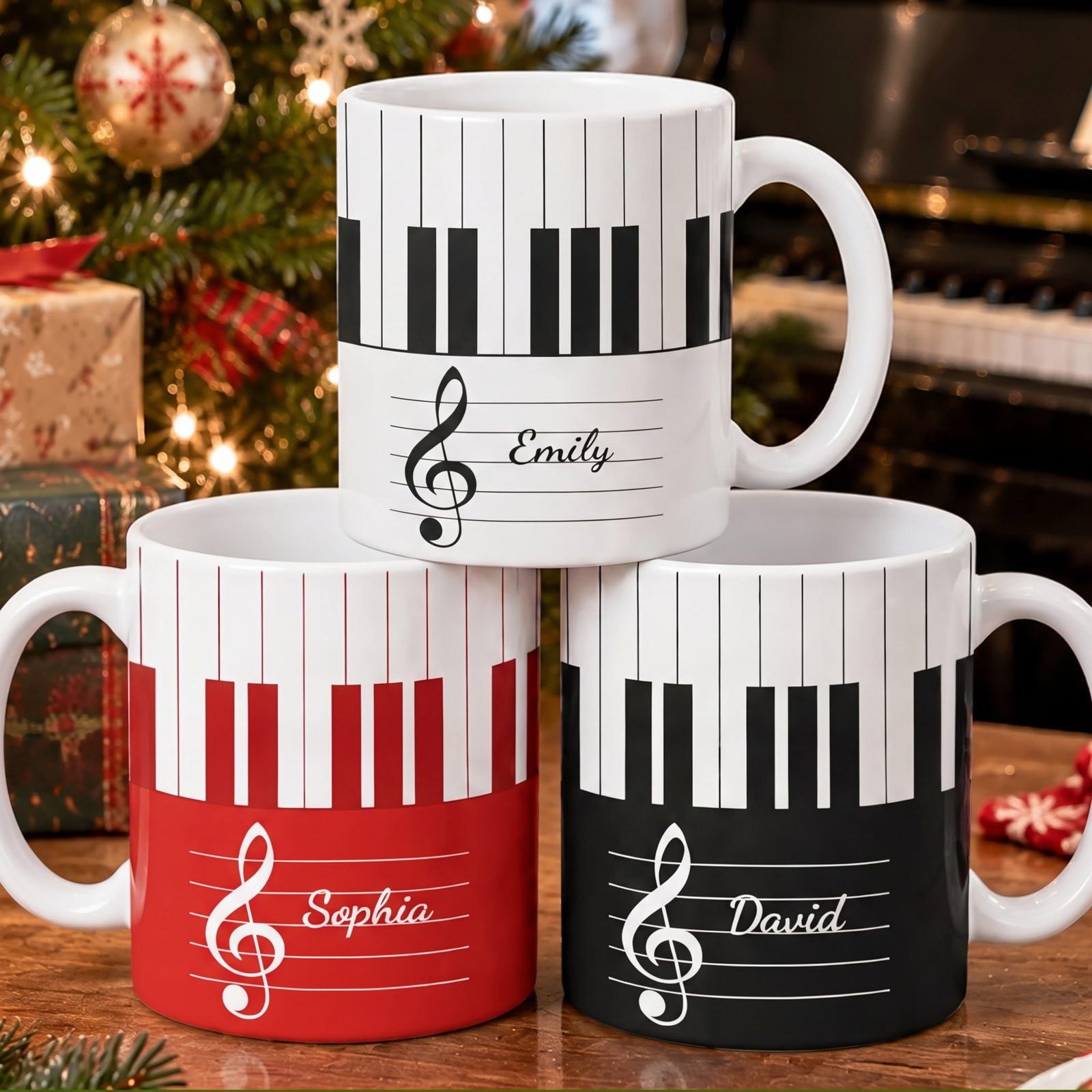 Custom Name Piano, Keyboard Music - Personalized Custom Mug - Gift For Musician, Pianist, Composers
