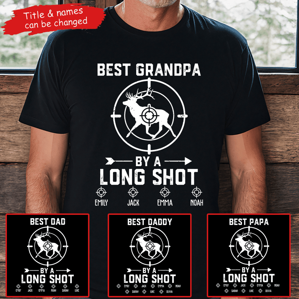 Personalized Best Grandpa By A Long Shot Hunting Gift t-shirt, main view
