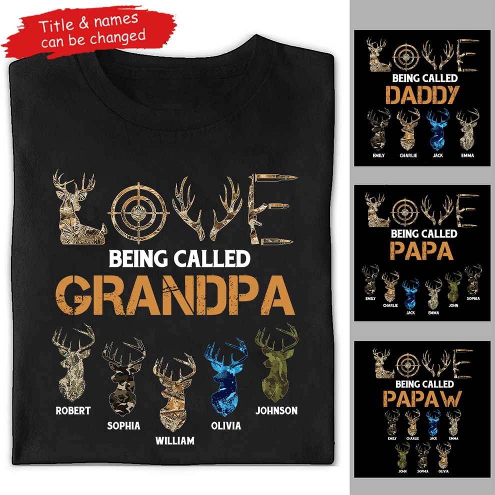 Personalized Love Being Called Grandpa Hunting Grandpa with Kids Names t-shirt, main view