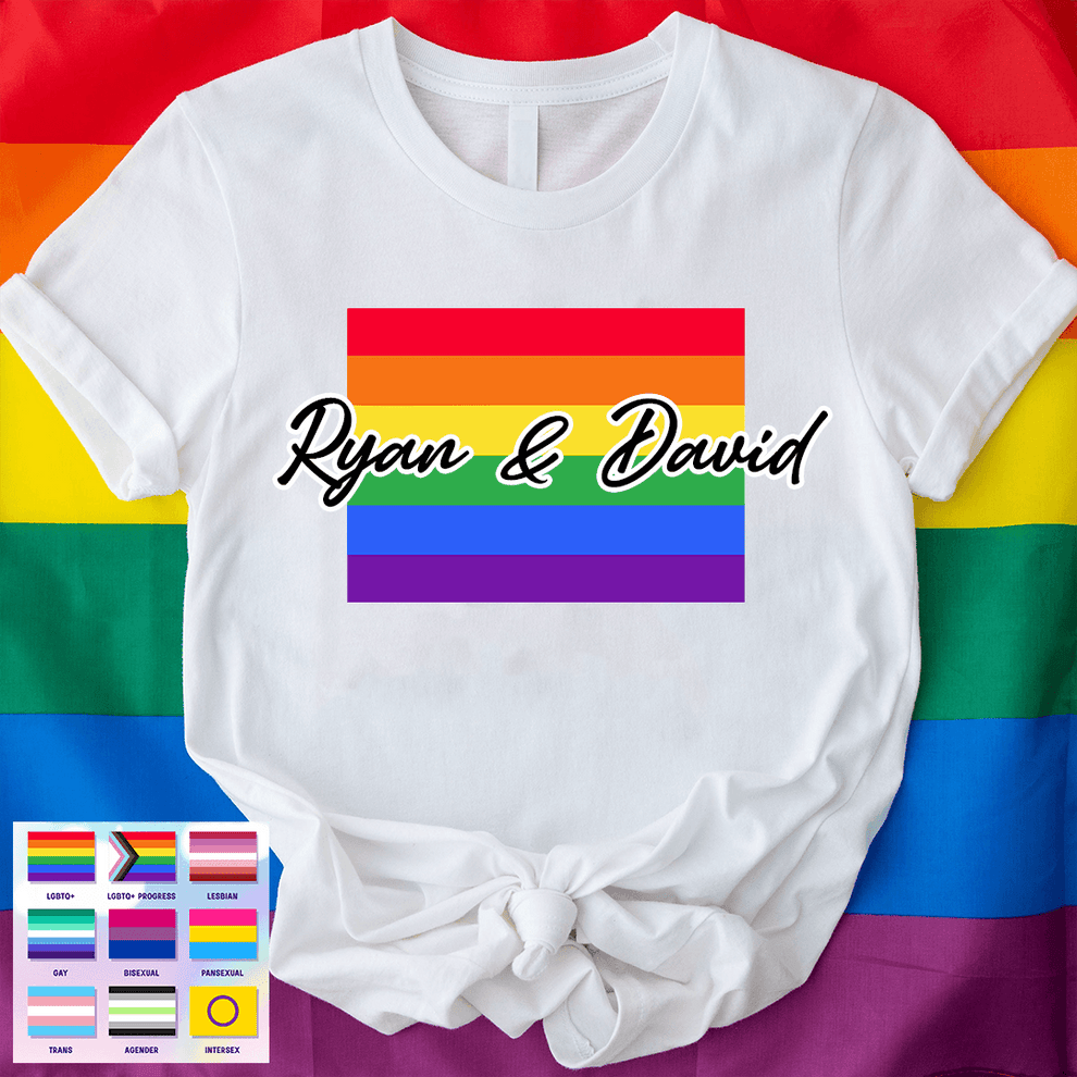 Custom Photo Love Is Love Pride Flag LGBT Couple t-shirt, main view