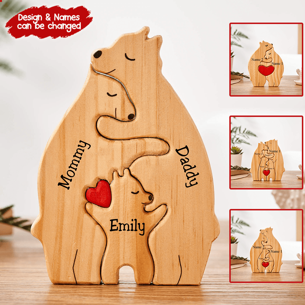 We Are One Wooden Bear Family Puzzle personalized family puzzle 3, main view