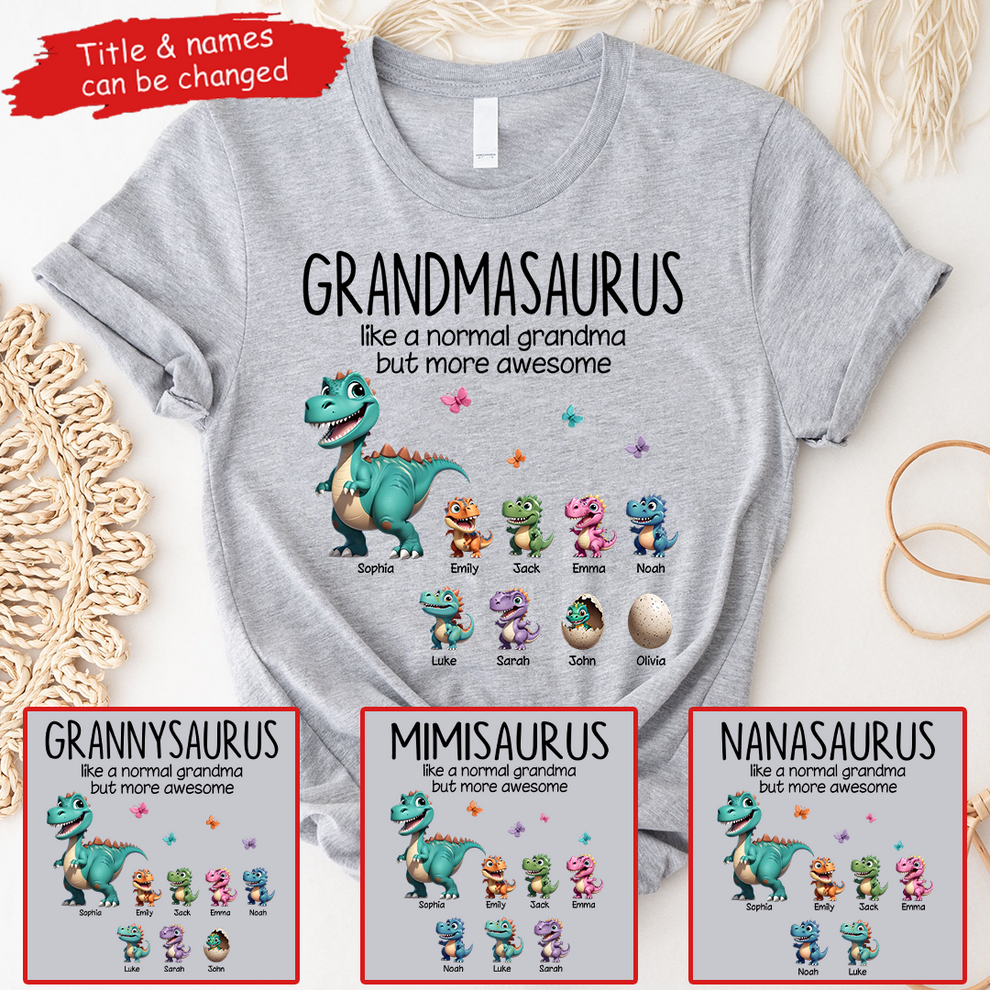 Grandmasaurus And Kids 3D Effect Dinosaurs - Personalized Custom T Shirt - Gift for Grandma, Nana, Grammy